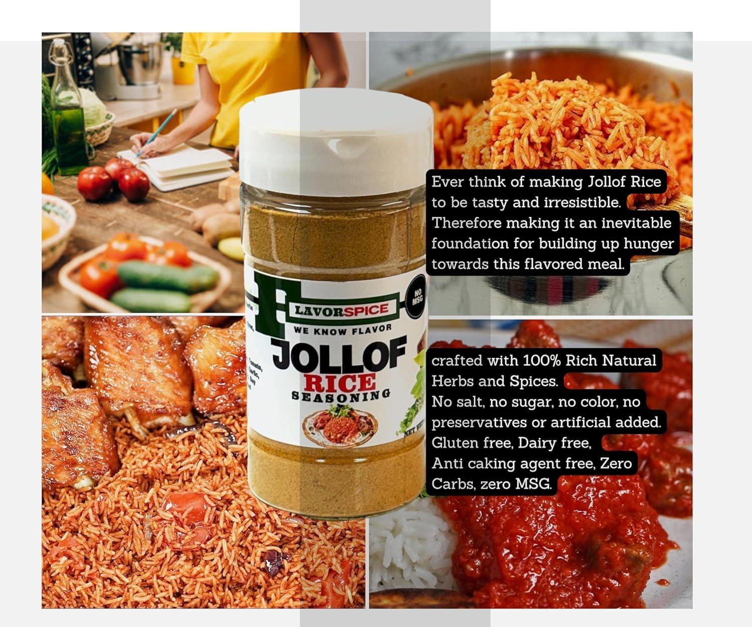 Flavor Spice LLC Jollof Rice Seasoning Crafted with 100% Natural Herbs and Spices with No Artificial or preservatives, No Salt, No Sugar, No MSG, Gluten Free, Great For Keto, Great For Vegan (3.80oz)