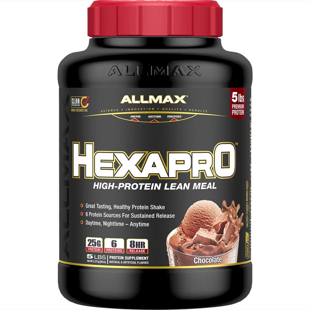 ALLMAX Nutrition ALLMAX HEXAPRO, Chocolate - 5 lb - 25 Grams of Protein Per Serving - 8-Hour Sustained Release - Zero Sugar - 52 Servings