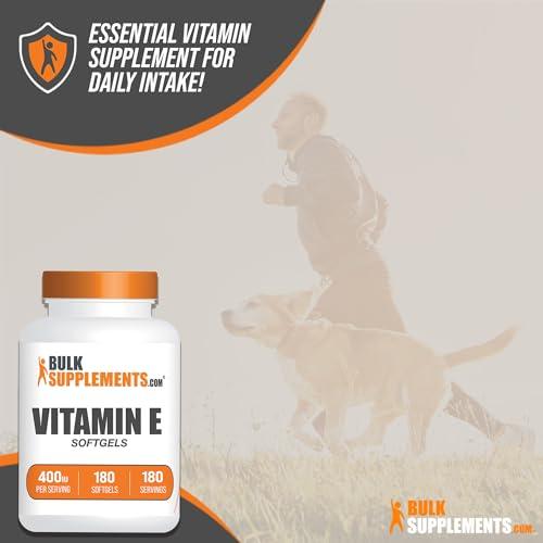 BULKSUPPLEMENTS.COM BulkSupplements.com Vitamin E 400 IU Softgels - Vitamin E Supplement, Vitamin E Softgels - as D-Alpha-Tocopherol, Antioxidants - Gluten Free, 1 Softgel per Serving, 180 Count (Pack of 1)