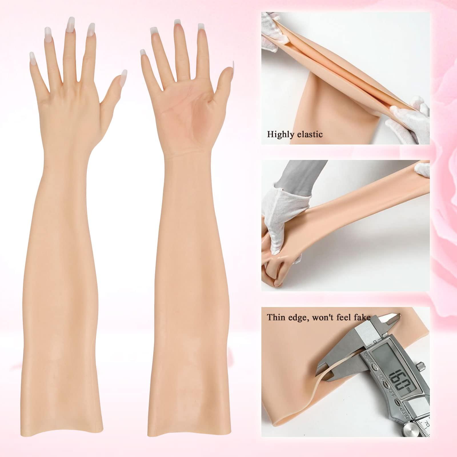 ZWSMS ZWSMS Silicone Crossdressing Gloves Realistic Female Skin Full Length Arm Hiding Scar Fake Hands Enhance Transgenders Cospl,Ivory,Without Fingernails