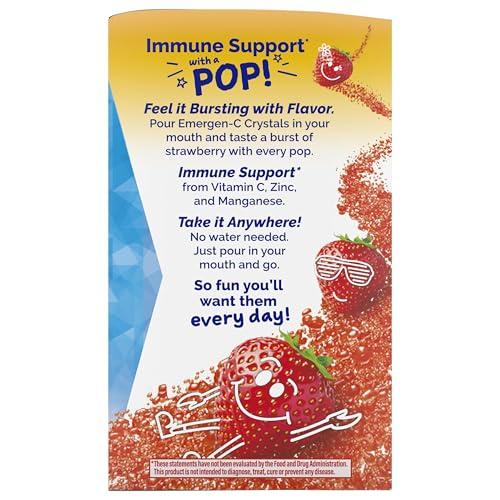 Emergen-C Emergen-C Kidz Crystals, Stocking Stuffer, On-the-Go Emergen-C Immune Support Supplement with Vitamin C, B Vitamins, Zinc and Manganese, Sparkly Strawberry - 56 Stick Packs