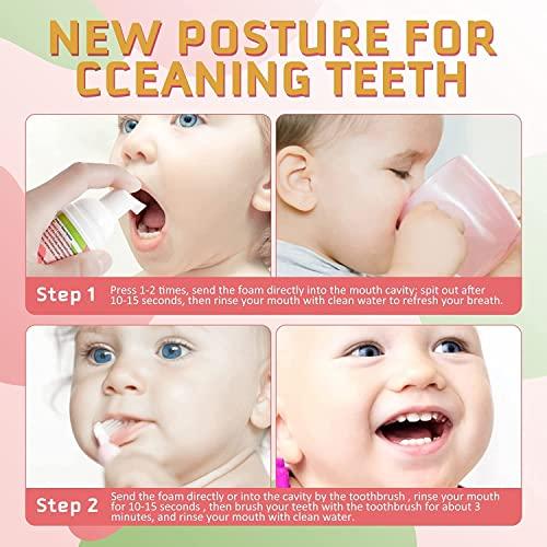 Pegciz Foam Toothpaste Kids with Fruit Flavor, Toddler Toothpaste with Low Fluoride for U Shaped Toothbrush, Foaming Toothpaste and Mouthwash for Dental Care for Children (Blueberry+Strawberry+Orange)