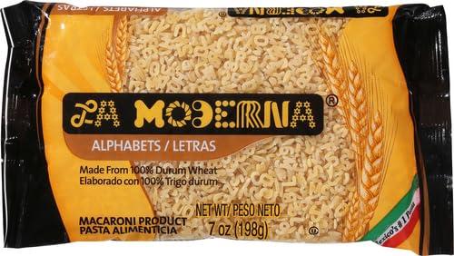 La Moderna La Moderna Alphabet Pasta, Noodles, Durum Wheat, Protein, Fiber, Vitamins, 7 Oz (Pack of 6)