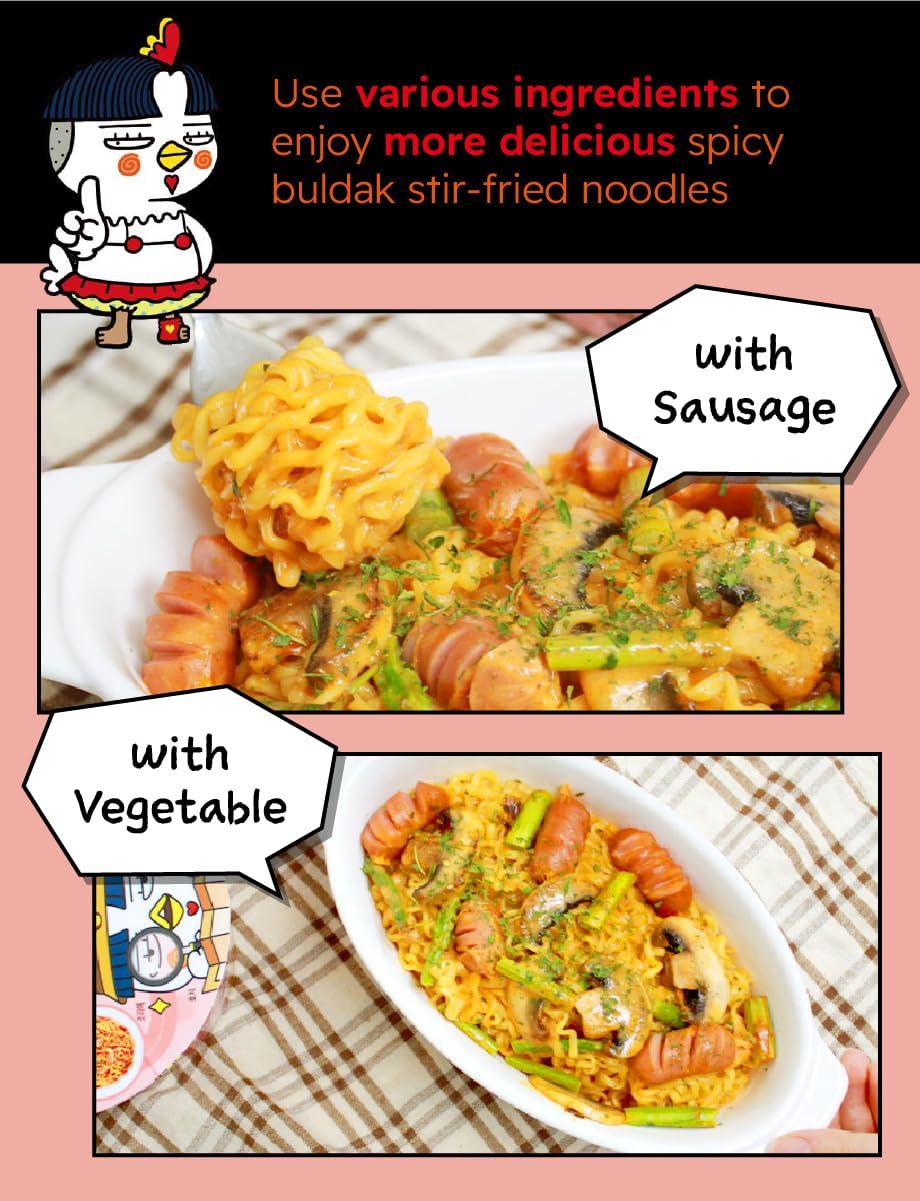 Q.REST ***12 types of Buldak character Hochi stickers***+ Rose Buldak stir-fried noodles Big Bowl 2 Pack + Buldak Sauce 2 Stick + wooden chopsticks 2 pairs - Korean Food Spicy Cup Ramen