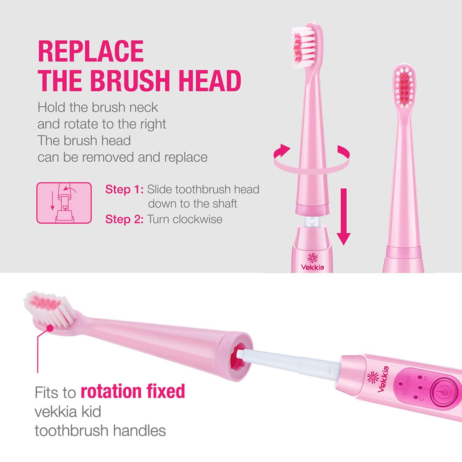 Vekkia Vekkia Kids Electric Toothbrush Replacement Heads - 7X More Plaque Removal, End-Rounded 3D Curved Soft Bristles, Comfortable & Efficient Clean Teeth, Perfect for Kid Small Mouth, Pink (4 Pack)
