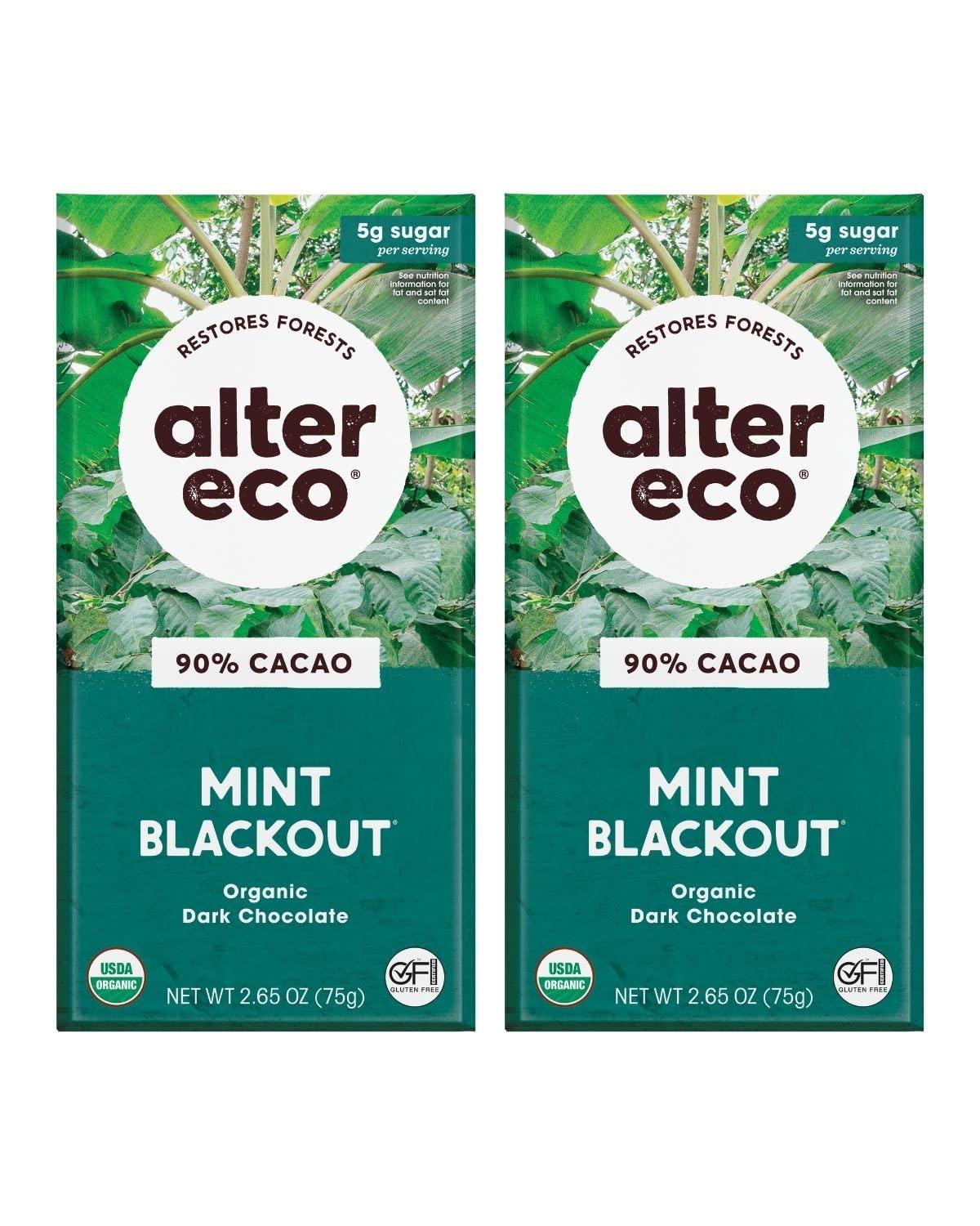 Alter Eco Alter Eco | Dark Chocolate Bars | Pure Dark Cocoa, Fair Trade, Organic, Non-GMO, Gluten Free (2-Pack Mint Blackout)