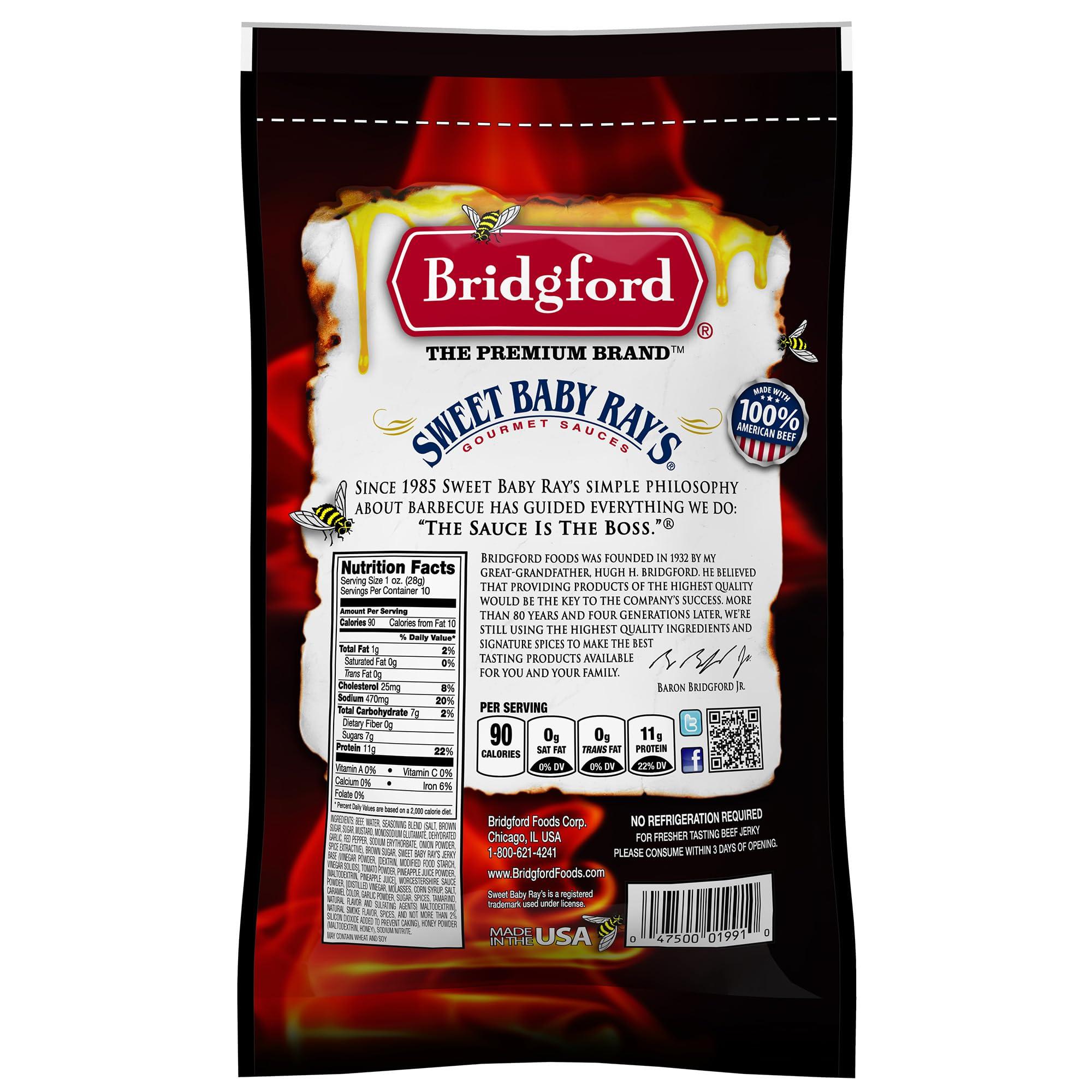 Bridgford Bridgford Sweet Baby Rays Beef Jerky Honey BBQ 10 oz Pack of 3 - High Protein Jerky for Midday Energy Boost or Post Workout Snack - Naturally Smoked Ready to Eat Meat Snacks for On the Go Snacking