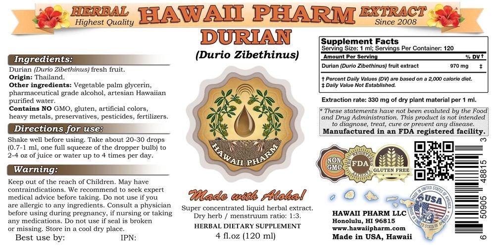 HawaiiPharm Durian Liquid Extract, Durian (Durio Zibethinus) Tincture Supplement 15x4 oz