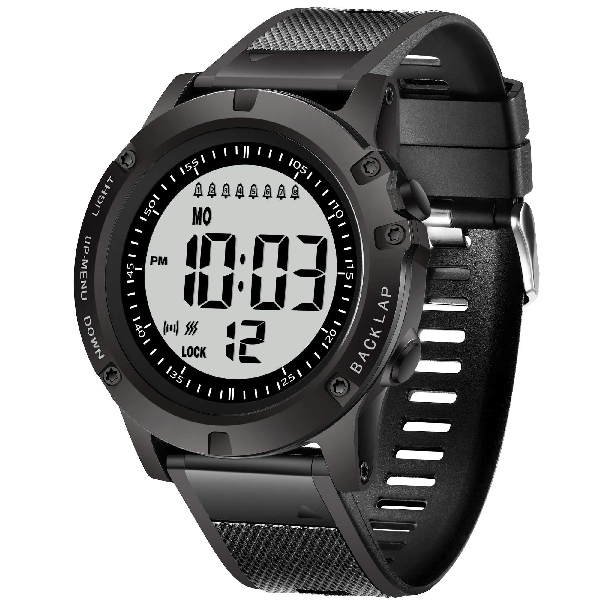 T TICCI TICCI Men 8 Vibrating Alarms Watch Medication Aids Vibra Pill Alert Reminder for Elderly Seniors Big Digits Waterproof (Black)