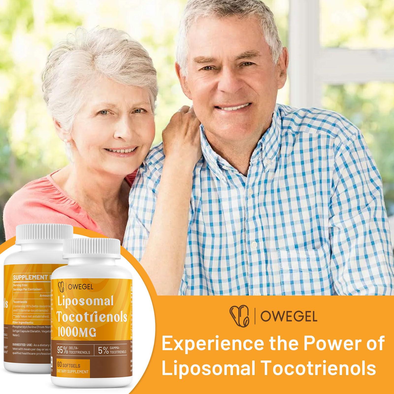 owegel Liposomal Tocotrienols 1000mg - High Bioavailability Vitamin E Tocotrienols Supplements,95% Delta & 5% Gamma Tocotrienol Capsules Support Cardiovascular,Skin,Bone,Antioxidant,300 Softgels