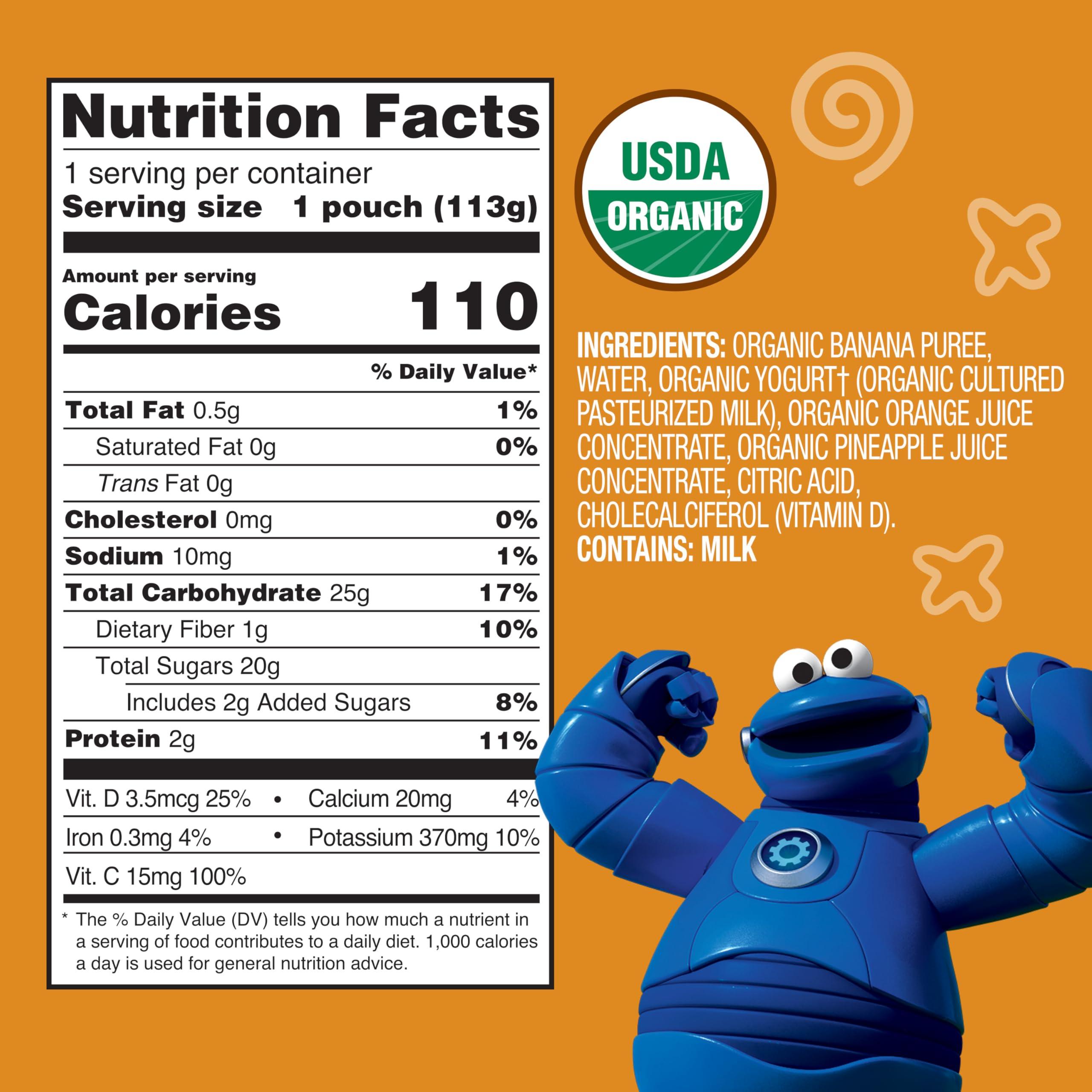 Earth\'s Best Earth\'s Best Organic Kids Snacks, Sesame Street Toddler Snacks, Immune Support Fruit Smoothie for Toddlers 2 Years and Older, Pineapple Orange Banana, 4 oz (Pack of 12)