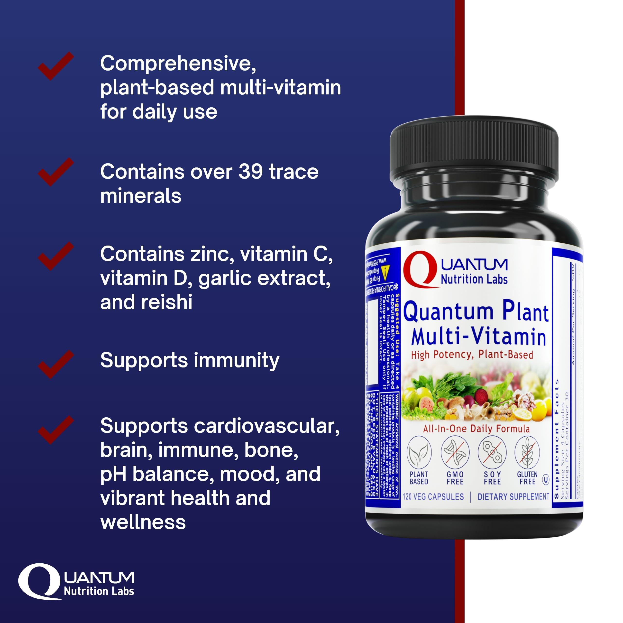Quantum Nutrition Labs QNL Quantum Plant Multi-Vitamin - Complete Multivitamin - Immune Support for Adults - Natural Multivitamin for Men & Women - 120 Plant-Source Capsules