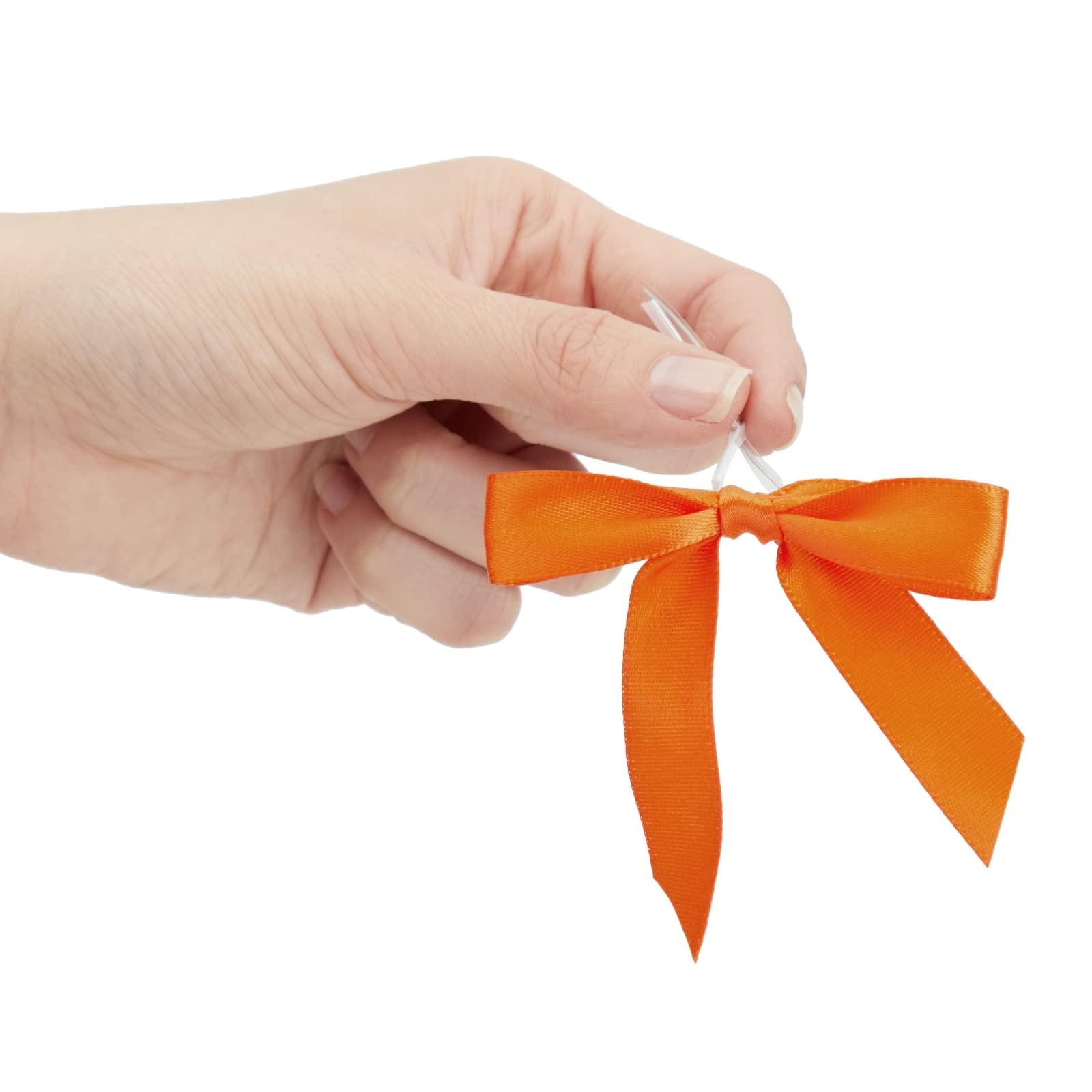 Bright Creations Bright Creations 100 Pack Orange Bow Twist Ties for Treat Bags, 3-Inch Pre-tied Satin Ribbons for Crafts, Gift Wrap, Themed Party Favors, Baked Goods
