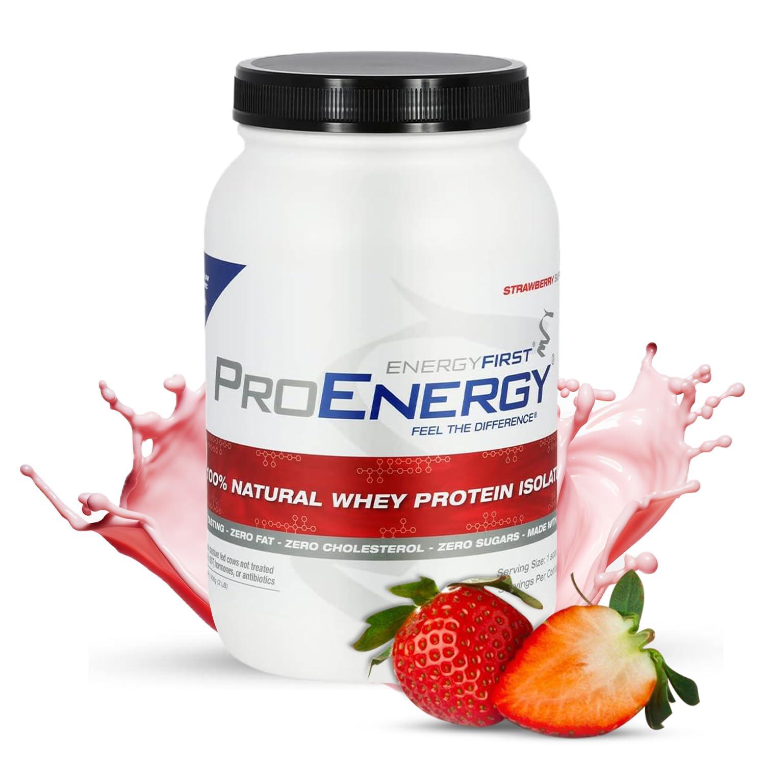 EnergyFirst EnergyFirst Grass-Fed Strawberry Whey Protein Isolate (2lb) | High-Protein Shake for Meal Replacement & Recovery | Non-GMO, Gluten-Free, 37 Servings
