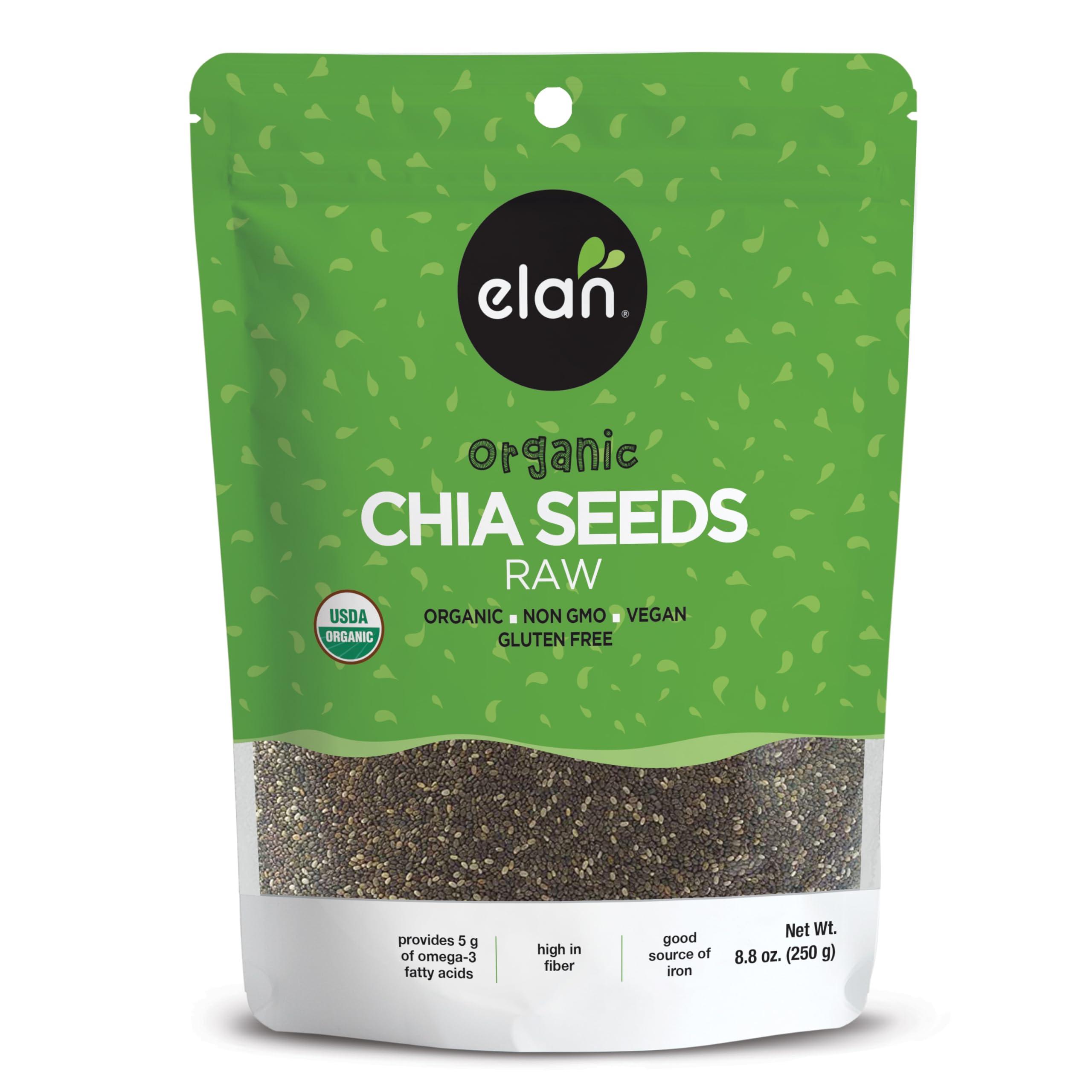 Elan Elan Organic Chia Seeds, 8.8 oz, Natural Raw Black Chia Seeds, Plant-Based, Non-GMO, Vegan, Gluten-Free, Kosher, Gels Easily, Superfood
