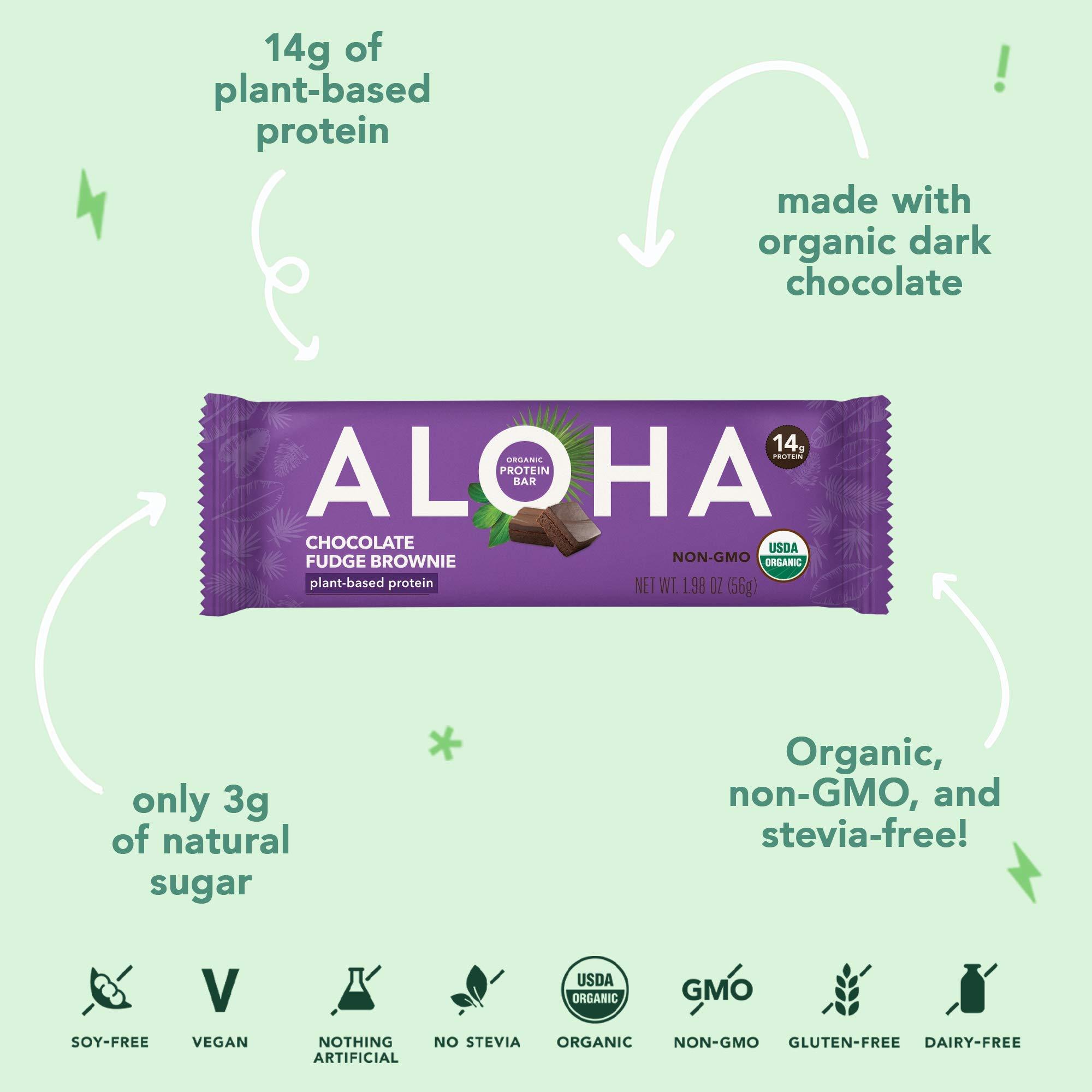 ALOHA ALOHA Organic Plant Based Protein Bars 4-Pack - Chocolate Fudge Brownie - 1.98oz Bars - Vegan, Low Sugar, Gluten-Free, Paleo, Low Carb, Non-GMO, Stevia-Free, Soy-Free, No-Erythritol