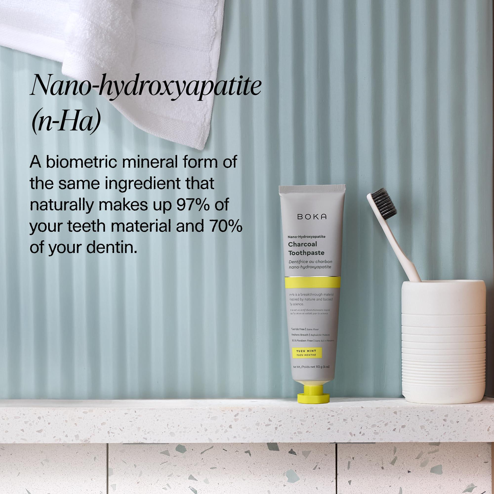 Boka Boka Charcoal Fluoride Free Toothpaste Nano Hydroxyapatite, Helps Remineralize, Appropriate for Sensitive Teeth, Whitening - for Adult, Kids Oral Care - Yuzu Mint Flavor, 4 Fl Oz 3Pk