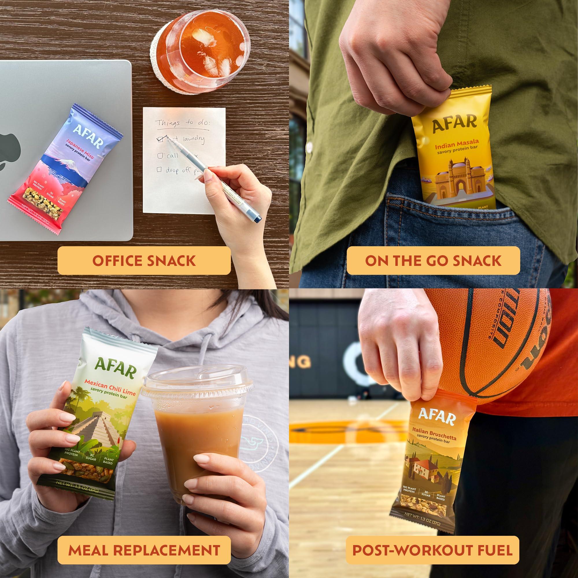 Afar Afar Savory Protein Bars Low Sugar, High Protein Healthy Snack for Adults Meal Replacement Bar Rice Crispy Texture Vegan, Gluten Free (16 Bars, Variety Pack)