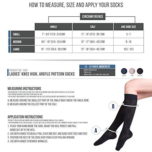 TOUCH Compression TOUCH Compression Socks for Women, 15-20 mmHg, Argyle, Cotton, 1 Pair, Tan, Large