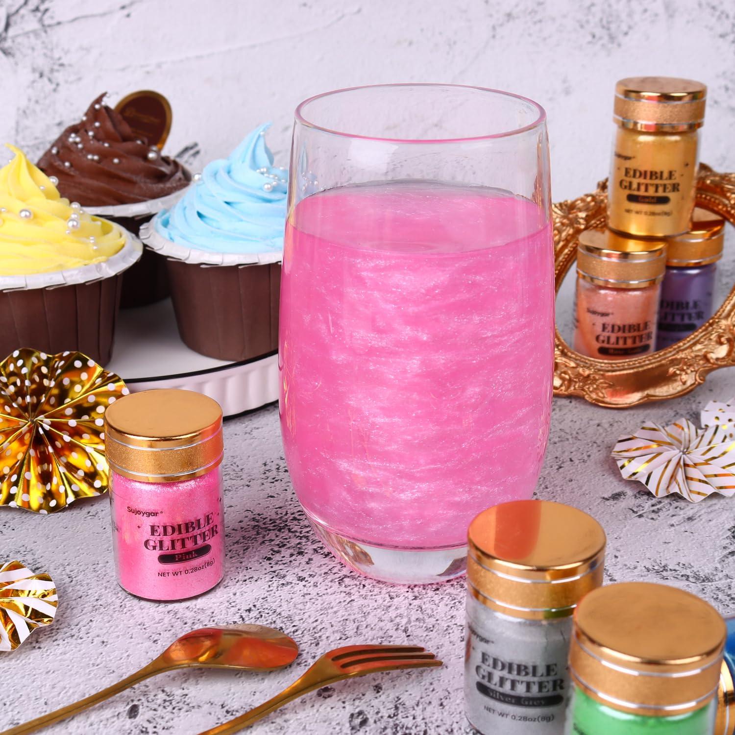 Sujoygar Sujoygar Pink Edible Glitter, Food Grade 8g, Edible Glitter for Drinks, Kosher & Halal Certified, Cocktail, Cupcake, Chocolate, Strawberry, Baking