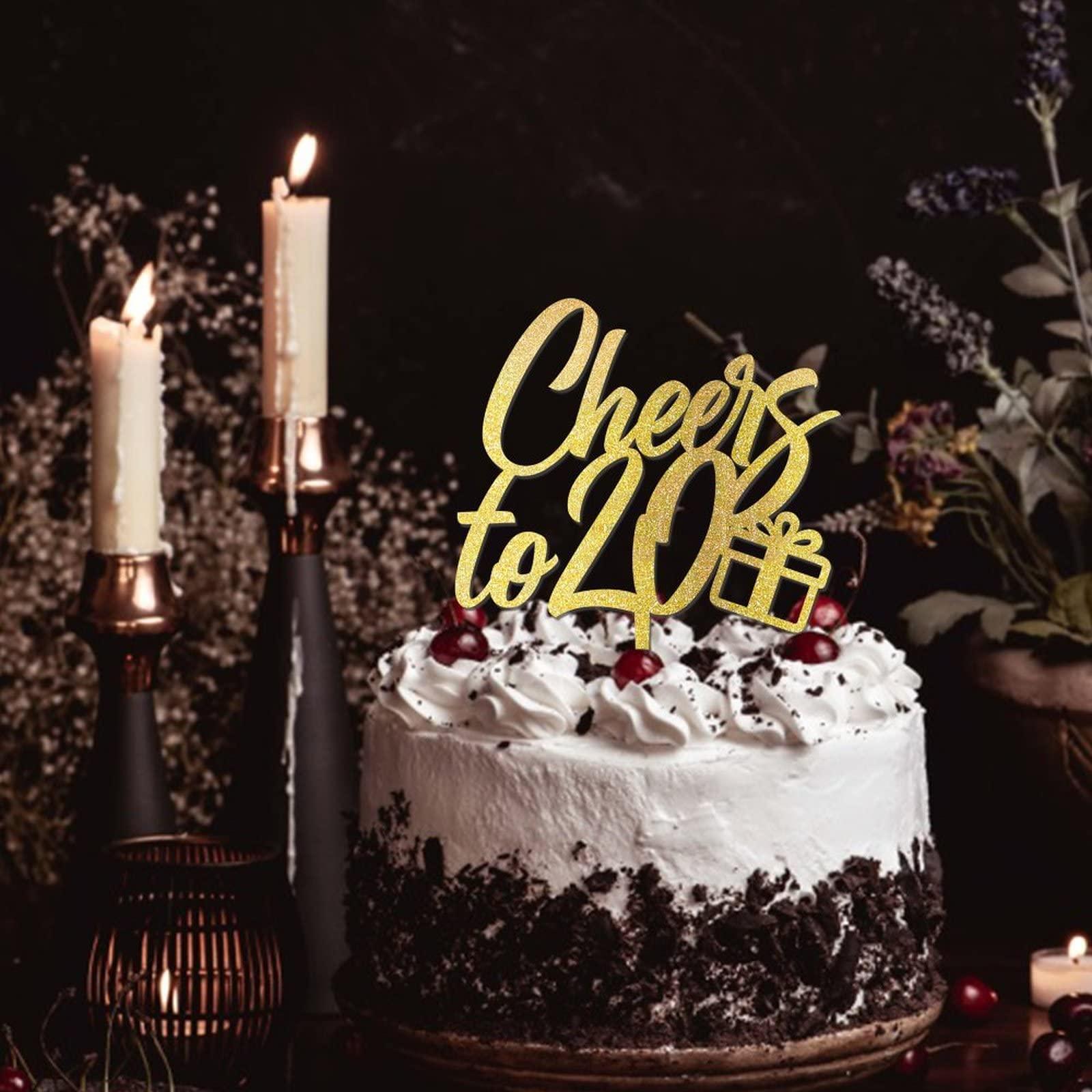 CustonCares Cheers to 20 Cake Topper 20th Birthday Cake Topper Glitter Gold Twenty 20 Years Old Birthday Party Decorations Custom Name Any Age Number 20th Anniversary Birthday Present For Him Her