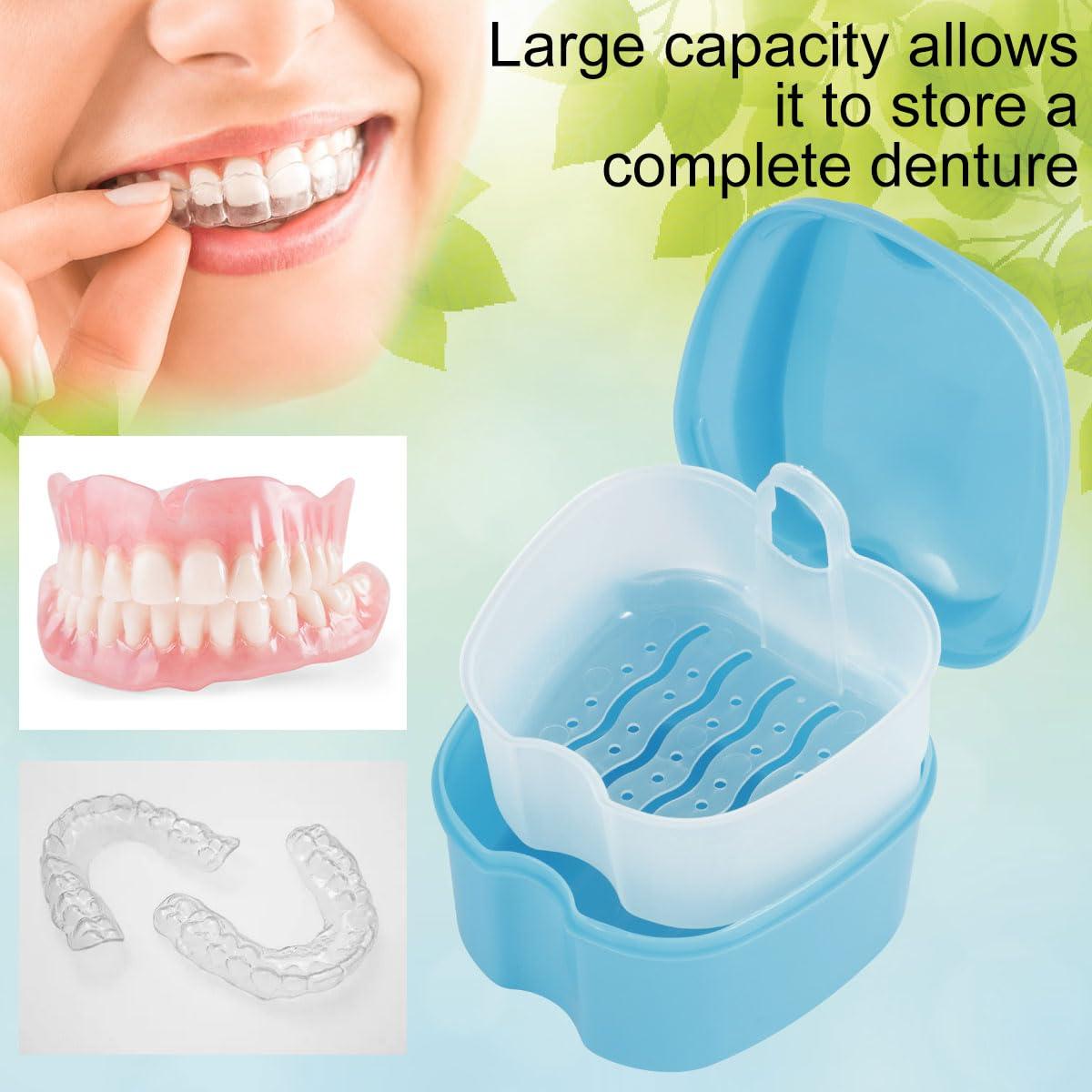 SAEHAEYEE Denture Case Denture Bath Box False Teeth Storage Box with Rinsing Basket Portable False Teeth Storage Case Orthodontic Dental Retainer Box for False Teeth Storage Soaking Cleaning