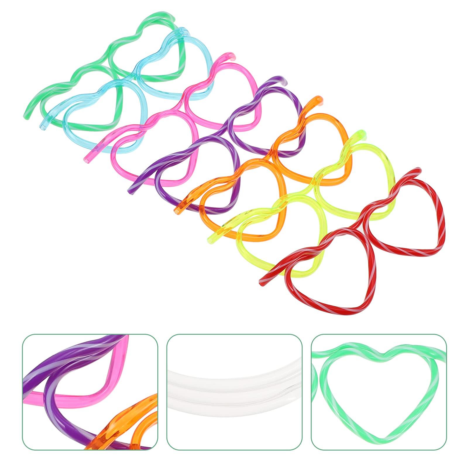 EXCEART Drinking Straws Glasses- Shaped 12Pcs DIY Heart Glasses Plastic Silly Straw Eyeglasses for 7 Colors