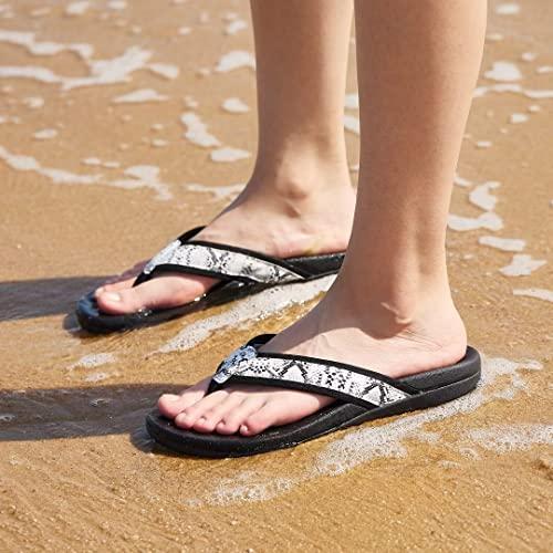 MEGNYA MEGNYA Orthotic Flip Flops for Women, Best Plantar Fasciitis Supportive Sandals for Flat Feet, Comfortable Women Walking Thong Flip Flop Sandals Black White Size 7