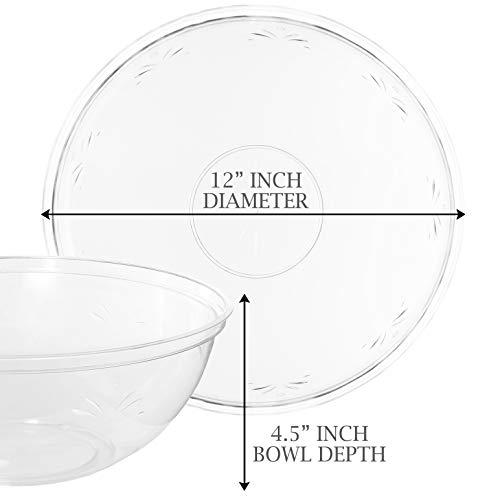 PLASTICPRO PLASTICPRO Disposable Round Serving Bowls, Party Snack or Salad Bowl, Plastic Crystal Clear Pack of 4 (X Large Bowls, 4)