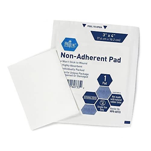 MED PRIDE MED PRIDE Sterile Non-Adherent Pads| 100-Pack, 3\"x 4\"| Non-Adhesive Wound Dressing| Highly Absorbent & Non-Stick, Painless Removal-Switch| Individually Wrapped for Extra Protection