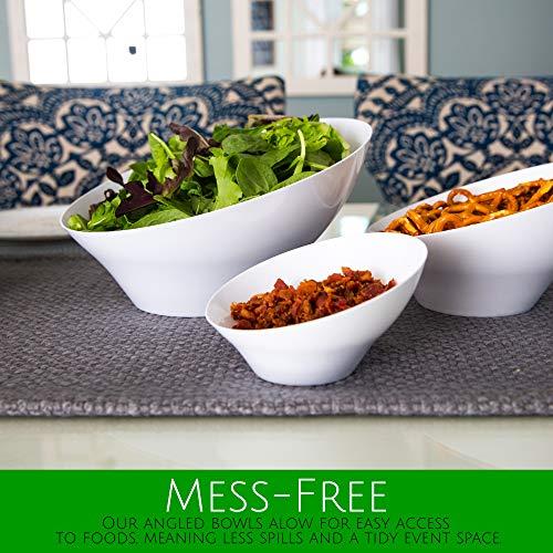 PLASTICPRO PLASTICPRO Disposable Angled Plastic Bowls Round Medium Serving Bowl, Elegant for Party's, Snack, or Salad Bowl, White, Pack of 4