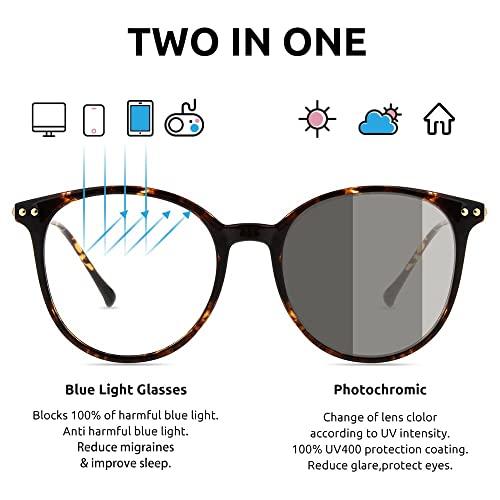 Firmoo Firmoo Photochromic Progressive Multifocus Computer Reading Glasses 2.5, Tortoise Blue Light Blocking Eyeglass UV400 Sunglasses Readers