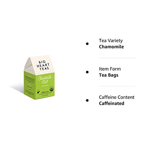 Big Heart Tea Co. Big Heart Tea Co. Tea Bags - Chamomile Mint - Certified Organic, Calming Herbal Decaf Tea in Zero Plastic Sachets with Small Batch Ground Herbs - Spearmint and Lemongrass, 10 Tea Bags