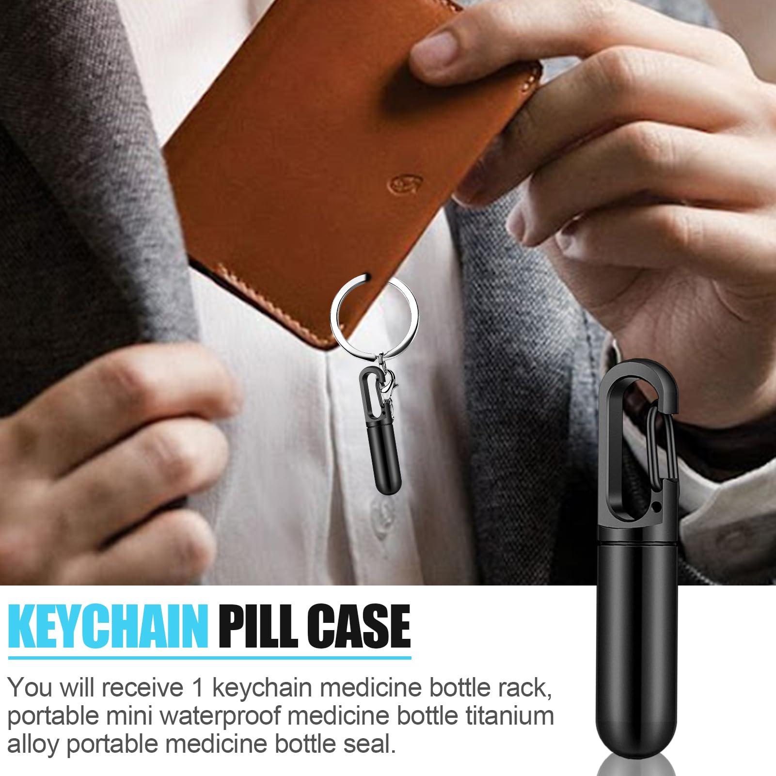 TILEZE Pill Case Keychain, Stainless Steel Keychain Pill Box, Small Portable Tablet Dispenser, Tablet Organizer, Home Must Have Pill Organizer, Pill Holder for Purse Bags Belt Home School Traveling