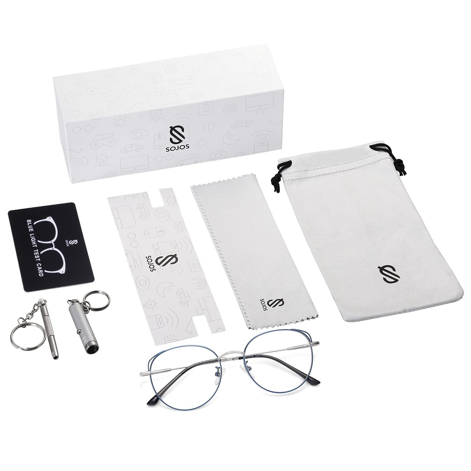 SOJOS SOJOS Cat Eye Blue Light Blocking Glasses for Woman Hipster Metal Frame Womens Eyeglasses She Young SJ5027, Blue&Silver Frame/Anti-Blue Light Lens