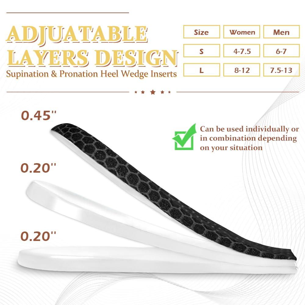 BIGGCOOL BIGGCOOL Corrective Insoles for Supination & Over-Pronation, Orthotics Medial & Lateral Heel Wedge Inserts for Foot Alignment, Bow Legs, Knee Pain (Black-3 Layers, S: Women 4-7.5/Men: 6-7)