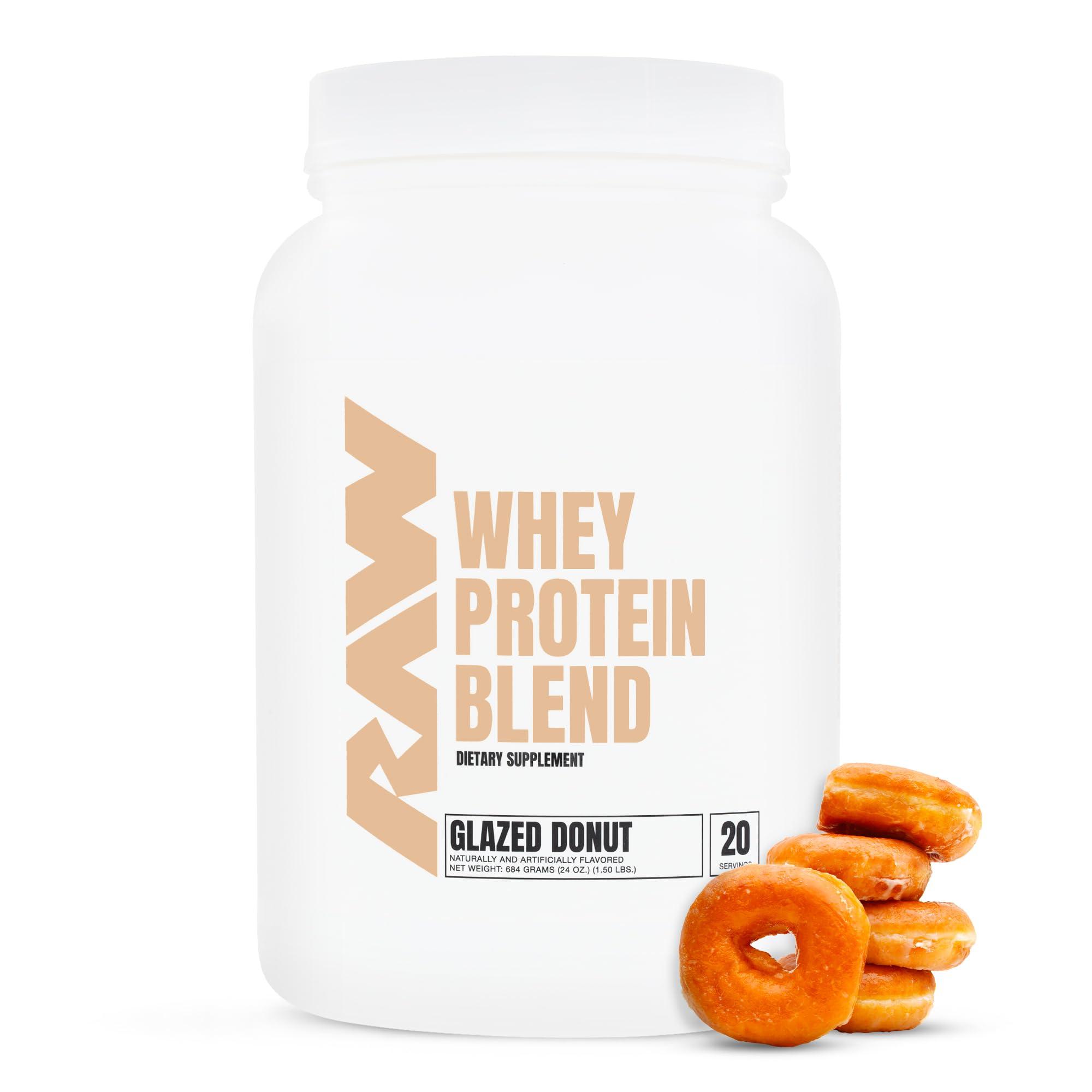 RAW RAW Whey Protein Powder Blend, Glazed Donut (20 Servings) - Grass-Fed Microfiltered Protein Isolate for Muscle Growth & Recovery - Pre & Post Workout Sports Nutrition Supplement for Men & Women