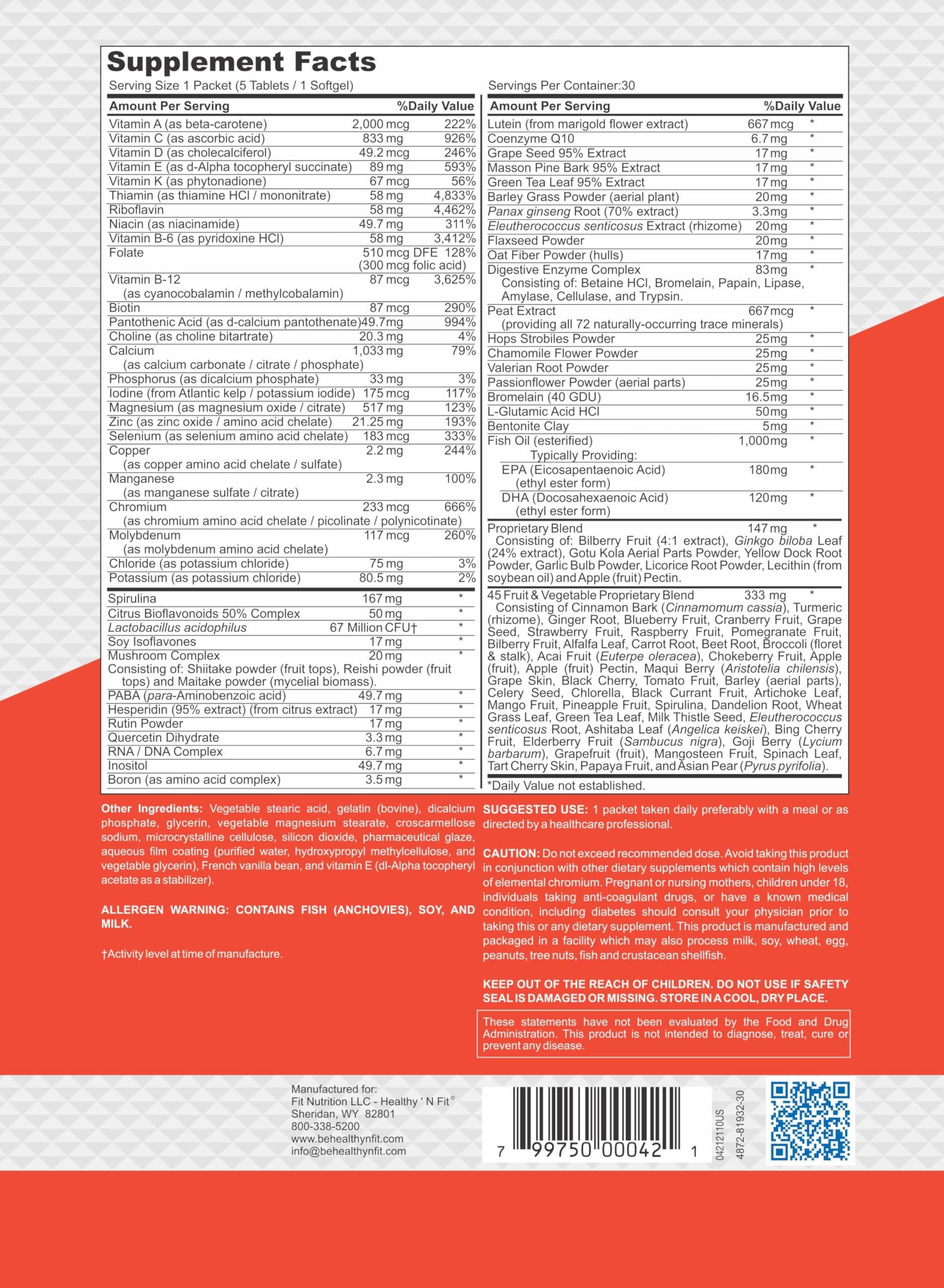 Healthy 'N Fit Healthy \'N Fit NUTRI Pack - 30 Day Pkt -One Pack Daily, Multivitamin All-in-One Packets