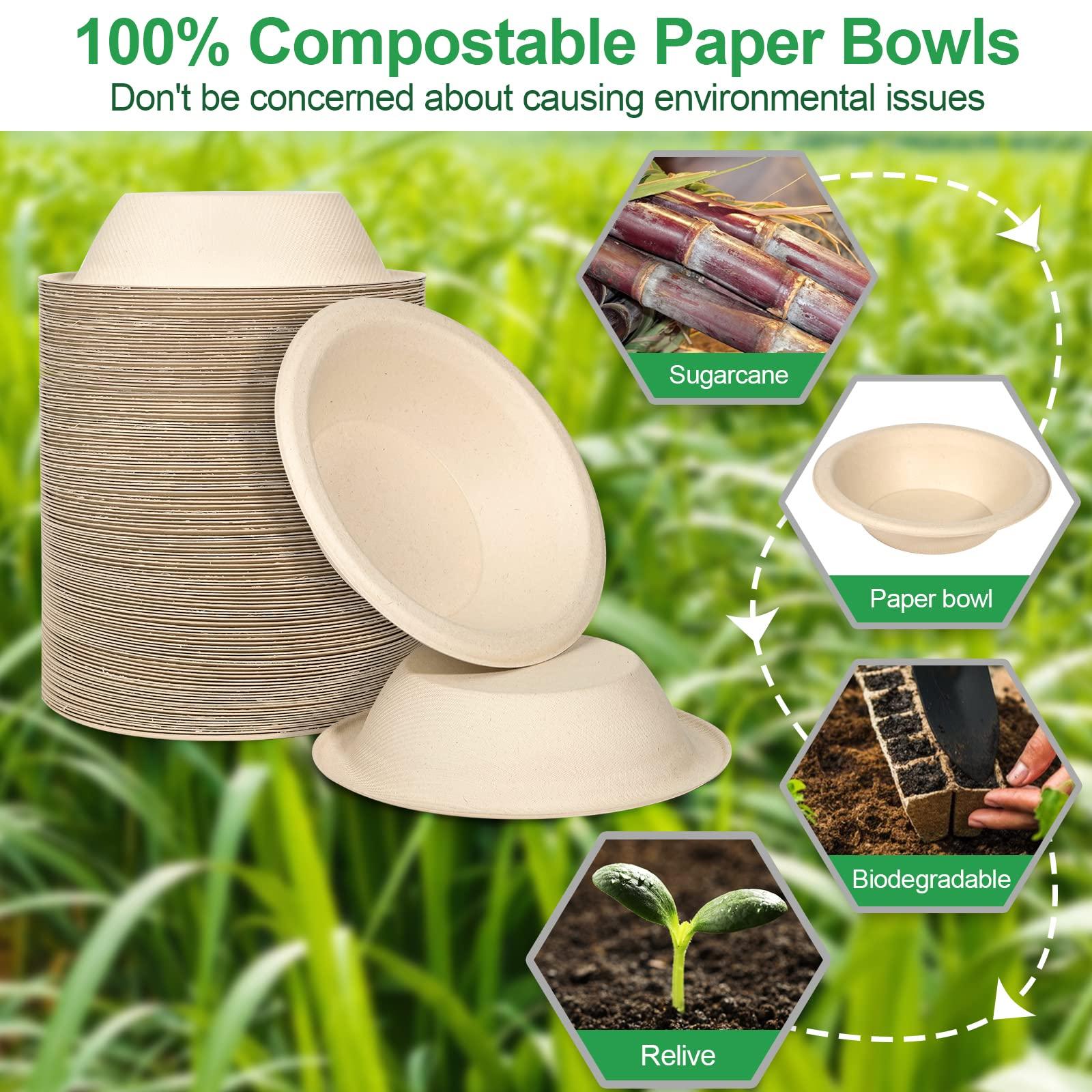 Bionutrio 20oz Paper Bowls Disposable, 100 Pack Bowls Disposable Heavy Duty, Compostable Soup Bowls, Biodegradable Serving Bowls for Salad, Ice Cream, Dessert, Eco-Friendly Bowls Made Of Sugarcane