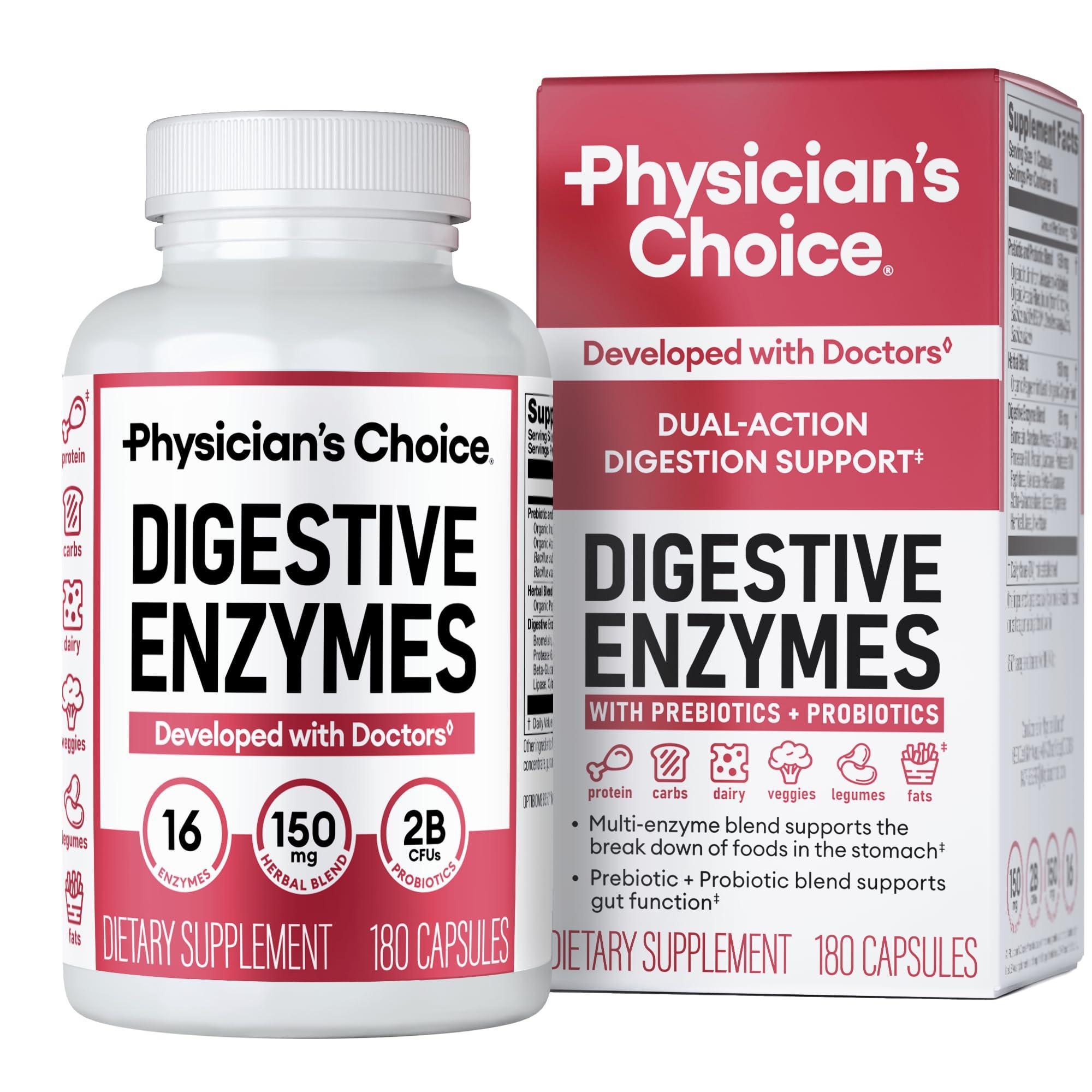 Physician\'s CHOICE Physician\'s CHOICE Digestive Enzymes - Multi Enzymes, Organic Prebiotics & Probiotics for Digestive Health & Gut Health - for Meal Time Discomfort Relief & Bloating - Dual Action Approach - 180 CT