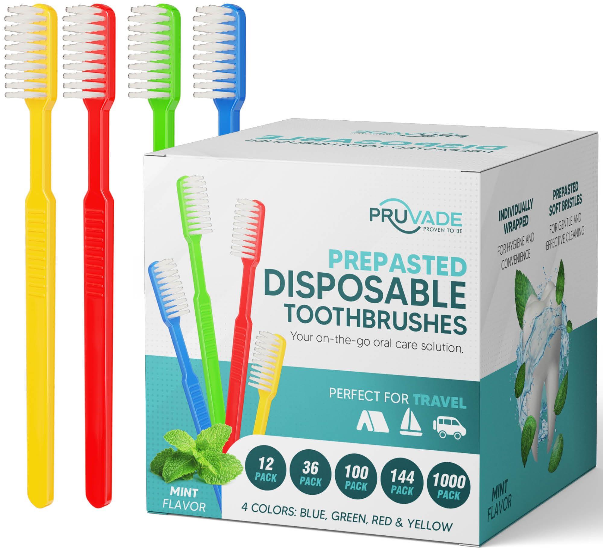 Pruvade Pruvade 144 Pack Disposable Toothbrushes with Toothpaste, Built in - Prepasted Toothbrushes Individually Wrapped |Single Use Waterless Tooth Brush with Soft Bristles for Hotel, Camping, Travel
