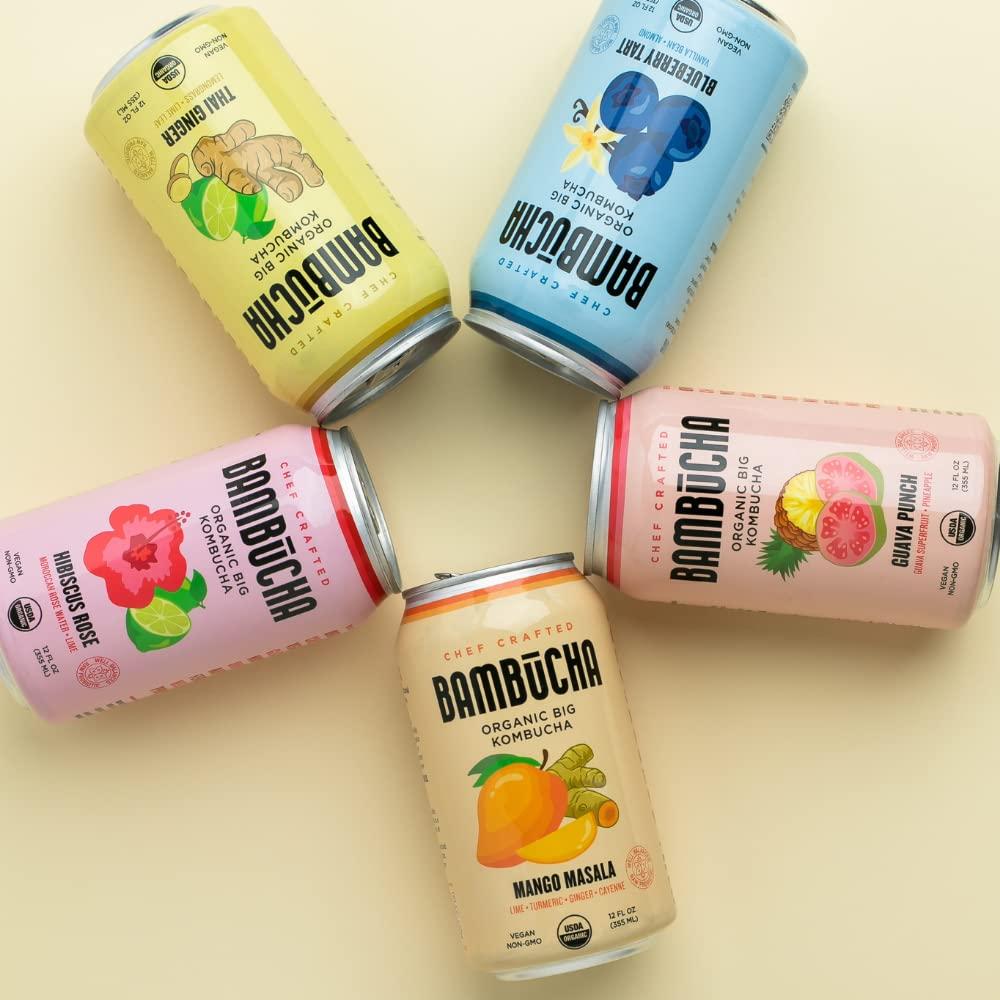 Bambucha Kombucha Bambucha Kombucha Variety 12 Pack Case | Chef Crafted Flavors, 100% Raw Kombucha Live Cultured Tea Drink | Organic, Vegan, Gluten Free, Non GMO, Probiotic (12 Fl Oz Cans)