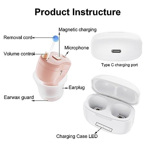 Mirasing Invisible Hearing Aids, Mirasing CIC Digital Rechargeable Hearing Aids for Seniors & Adults with Noise Cancelling,Portable For Adults Small and Tiny (Beige)
