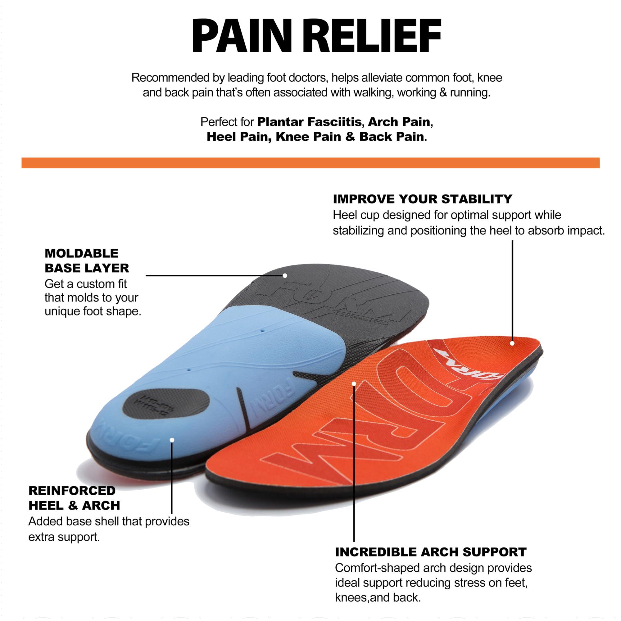 FORM Premium Insoles Form 220+ lbs Plantar Fasciitis Insoles  Reinforced Comfort Shaped High Arch Insoles Shoe Inserts for Plantar Fasciitis Women and Men  Shock Absorption - Flat Feet Orthotic Inserts for Work Boots
