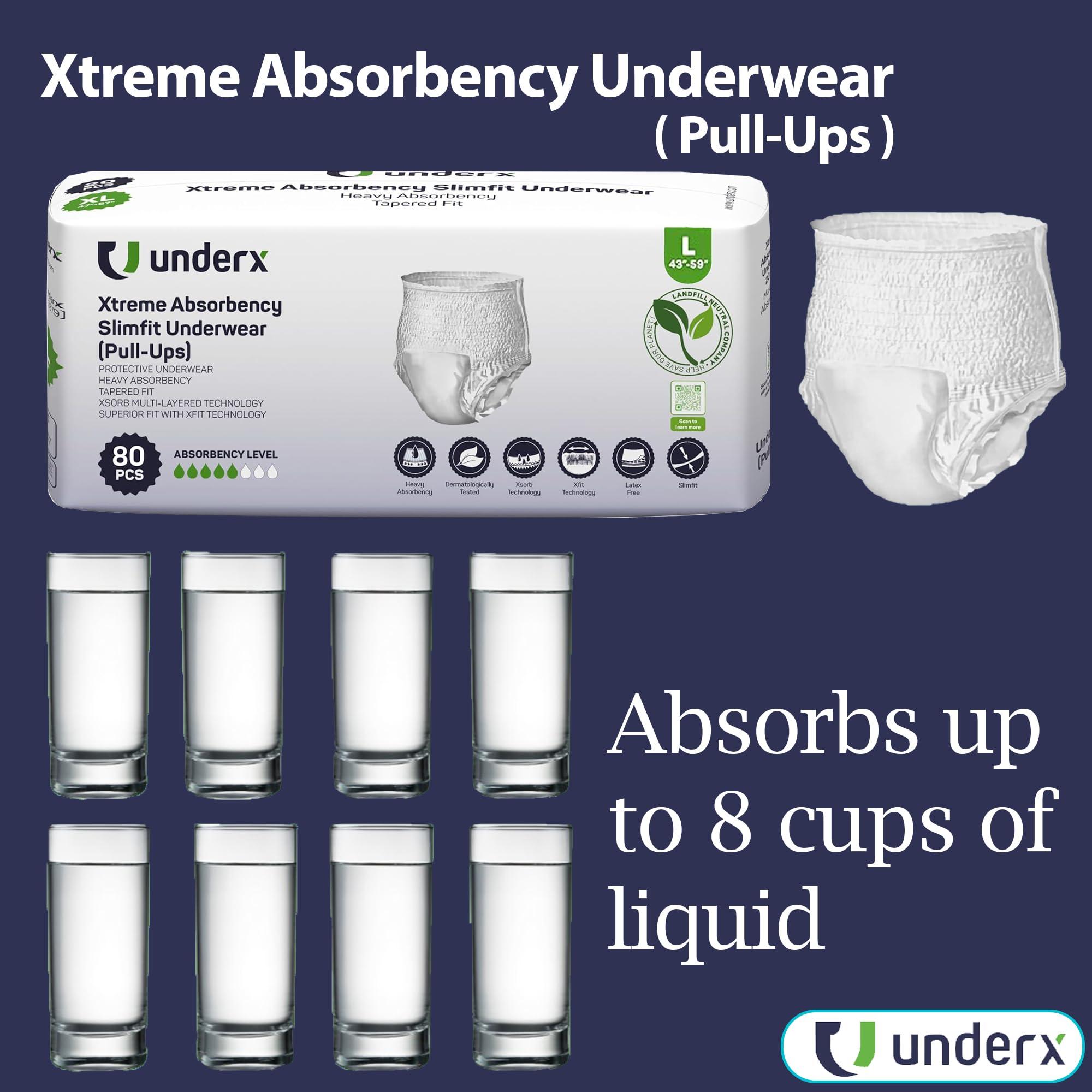 Underx UnderX Adult Disposable Incontinence Underwear Maximum Absorbency Pull Ups, Absorbs 8 Cups of Liquid, Overnight Pullups Comfort, Leak Protection, Soft Latex-Free Diaper (Large, 80 Count)