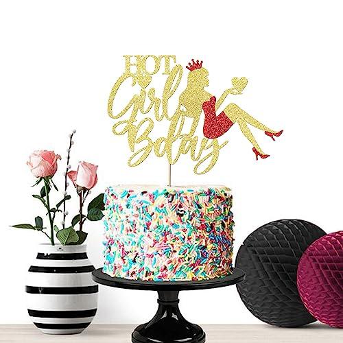Migeaks Migeaks Glitter Hot Girl Bday Cake Topper, Happy Birthday Cake Topper, Funny Birthday Party Decorations for Women, Bachelorette Party Decorations Girls Birthday Party Supplies (Gold Glitter)