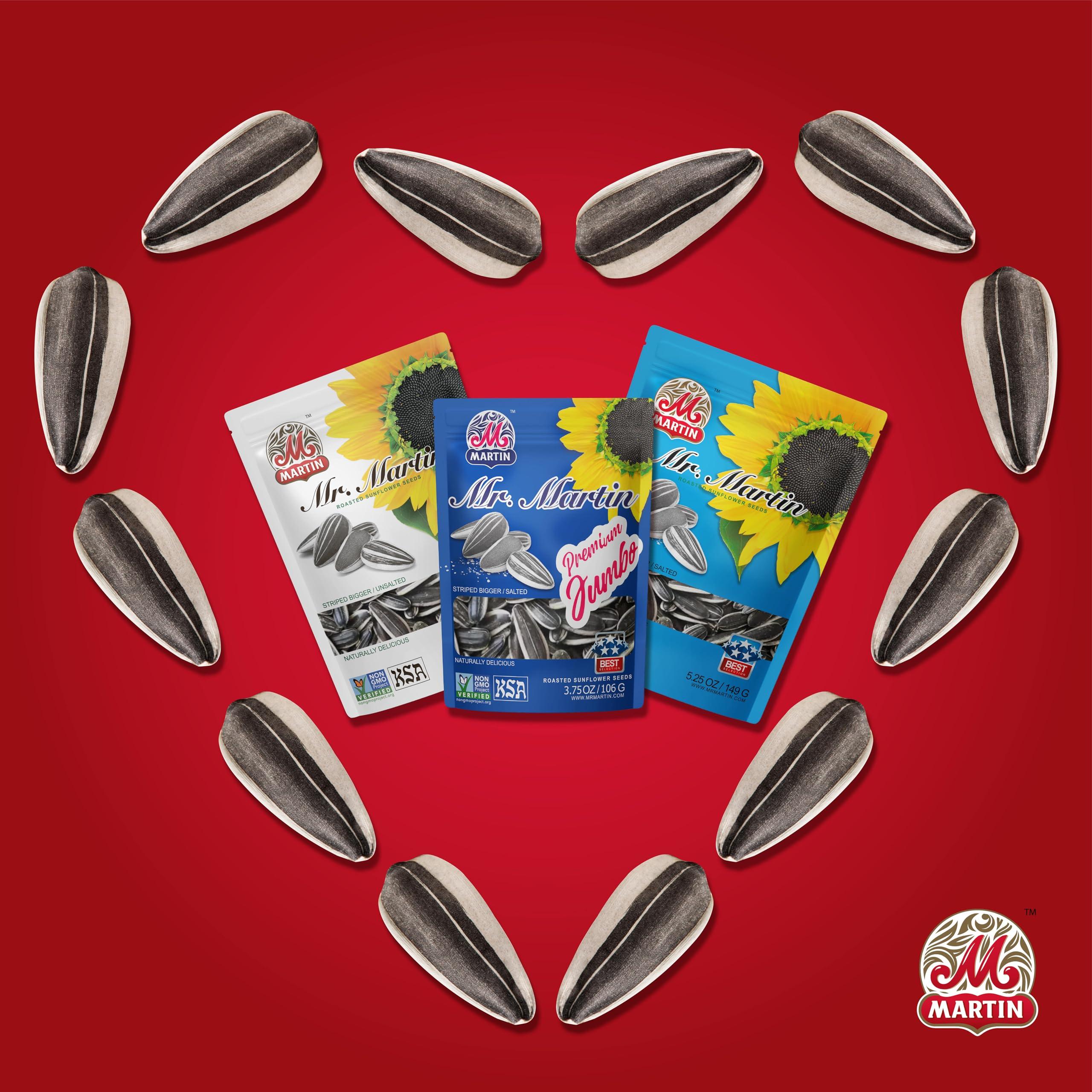 MR. MARTIN MR. MARTIN Premium Jumbo Salted Sunflower Seeds to eat, Roasted, Keto Friendly Snack, Kosher, Non-GMO, Vegan - 3.75 oz, 16 Pack