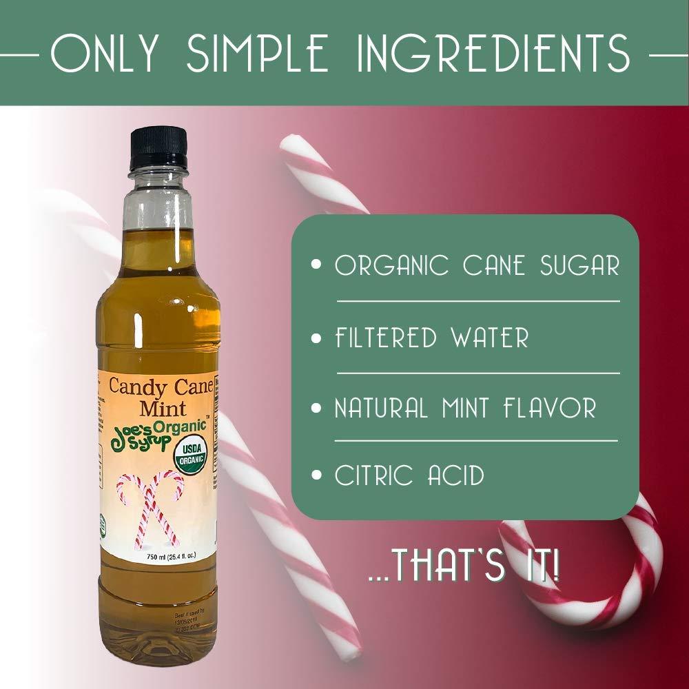 Joe's Syrup Joe’s Syrup Organic Flavored Syrup, Organic Candy Cane Mint, 750 ml (3 Pack)