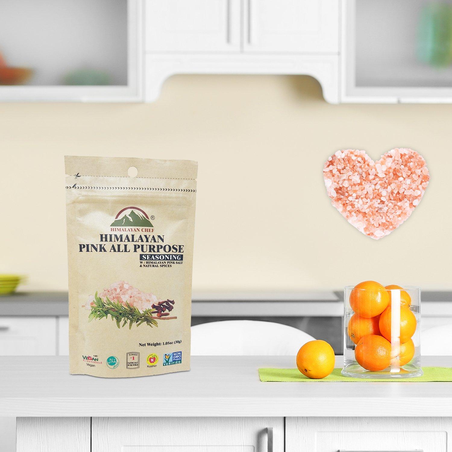 Himalayan Chef Himalayan Chef Pink Salt & All Purpose Seasoning Pouch, 1.06 Ounce, 100% Pure, Food Grade with 84 Trace Minerals | VEGAN Certified, Non-GMO (Pack of 12)