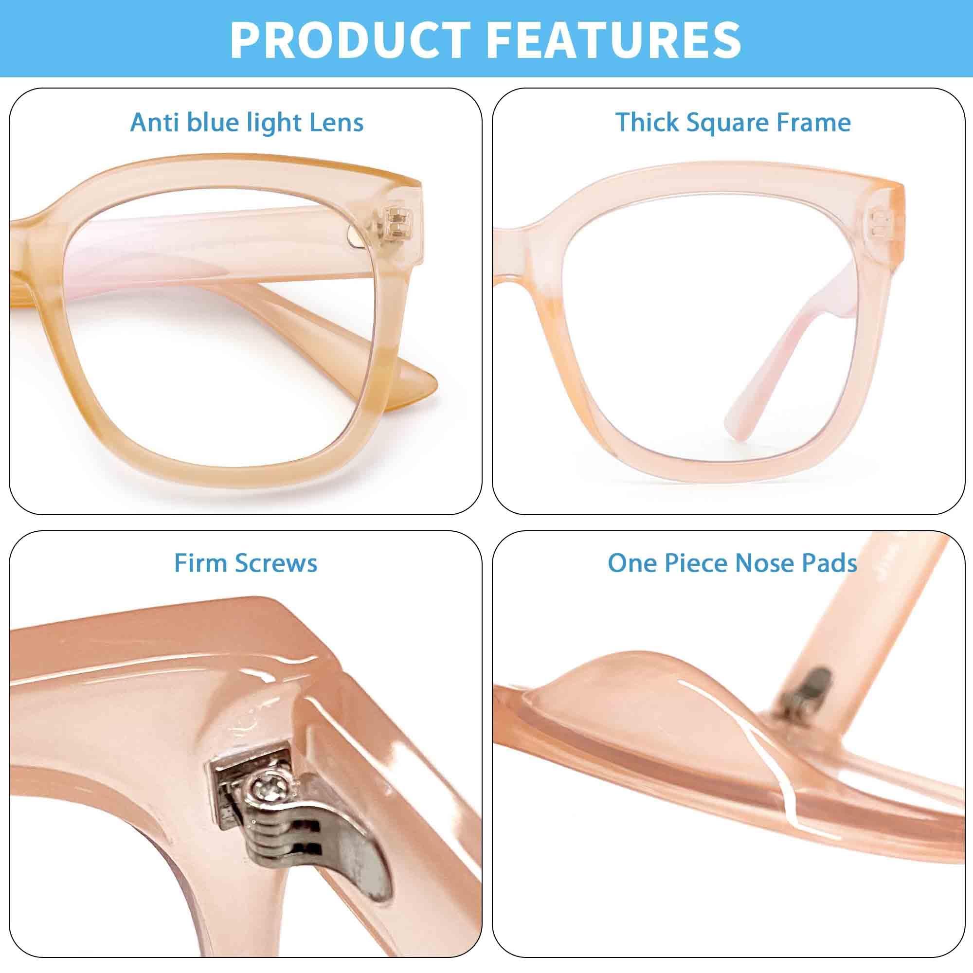 JIM HALO JIM HALO Oversized Blue Light Glasses for Women Square Chunky Bluelight Computer Glasses Reduce Eye Strain Apricot